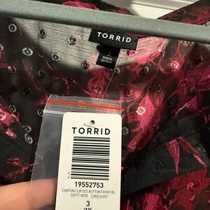 Torrid Black and Pink Floral Chiffon Blouse